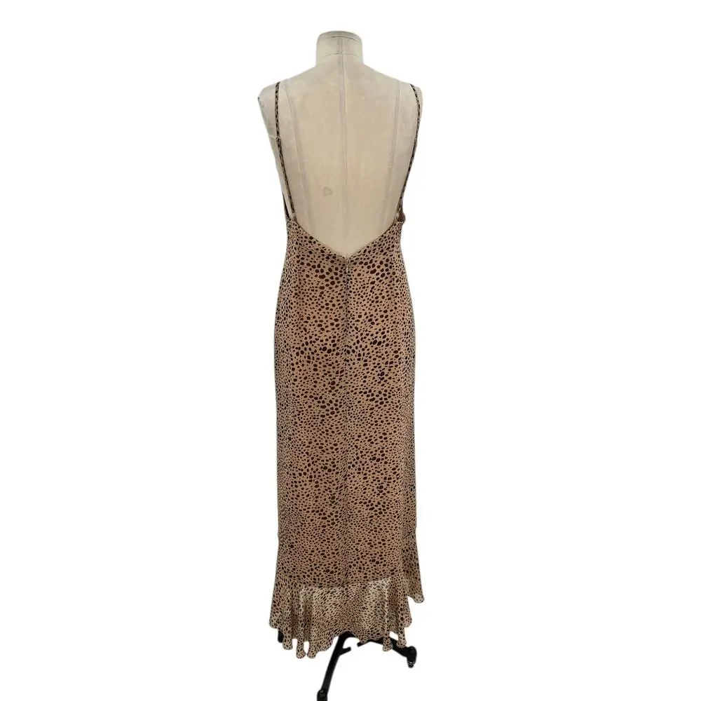 Majorelle Loreto Dress Long Side Slit Ruffle Natural‎ Leopard Print Size Medium